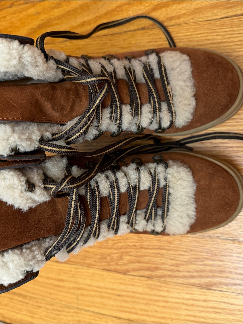 See By Chloe Brown Suede Lace-Up Shearling Boots